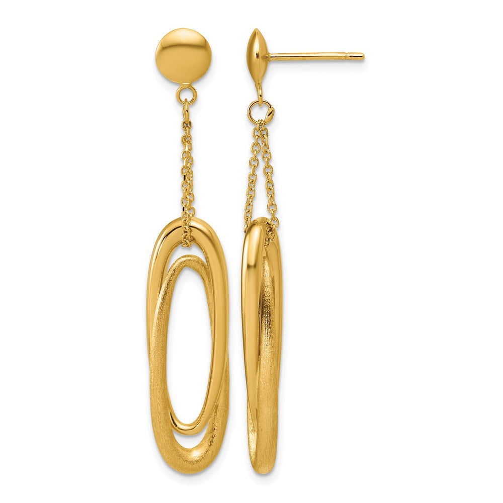14K Polished and Brushed Fancy Oval Dangle Post Earrings