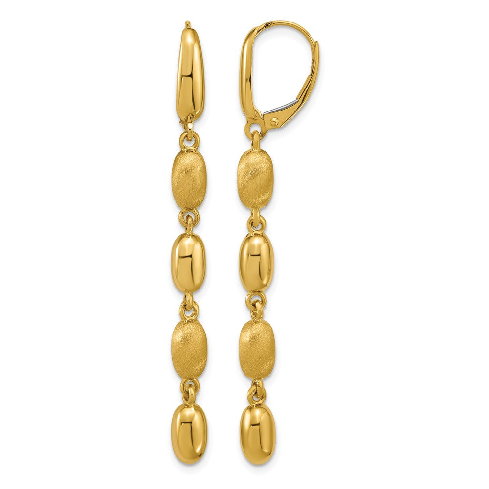 14K Polished and Brushed Fancy Leverback Dangle Earrings