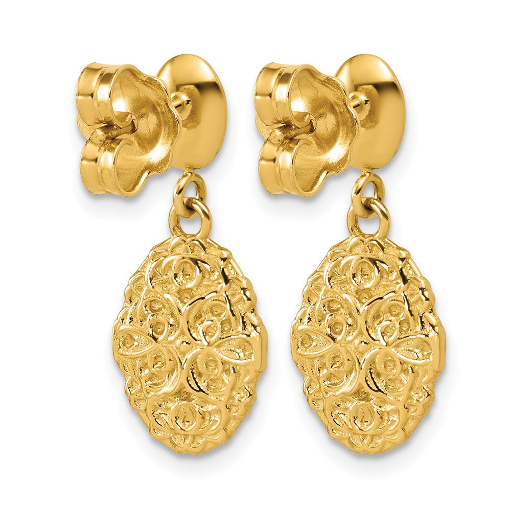 14K Polished Oval Textured Dangle Post Earrings
