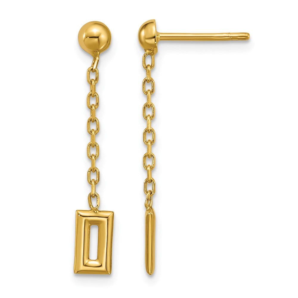 14K Polished Rectangle Dangle Post Earrings