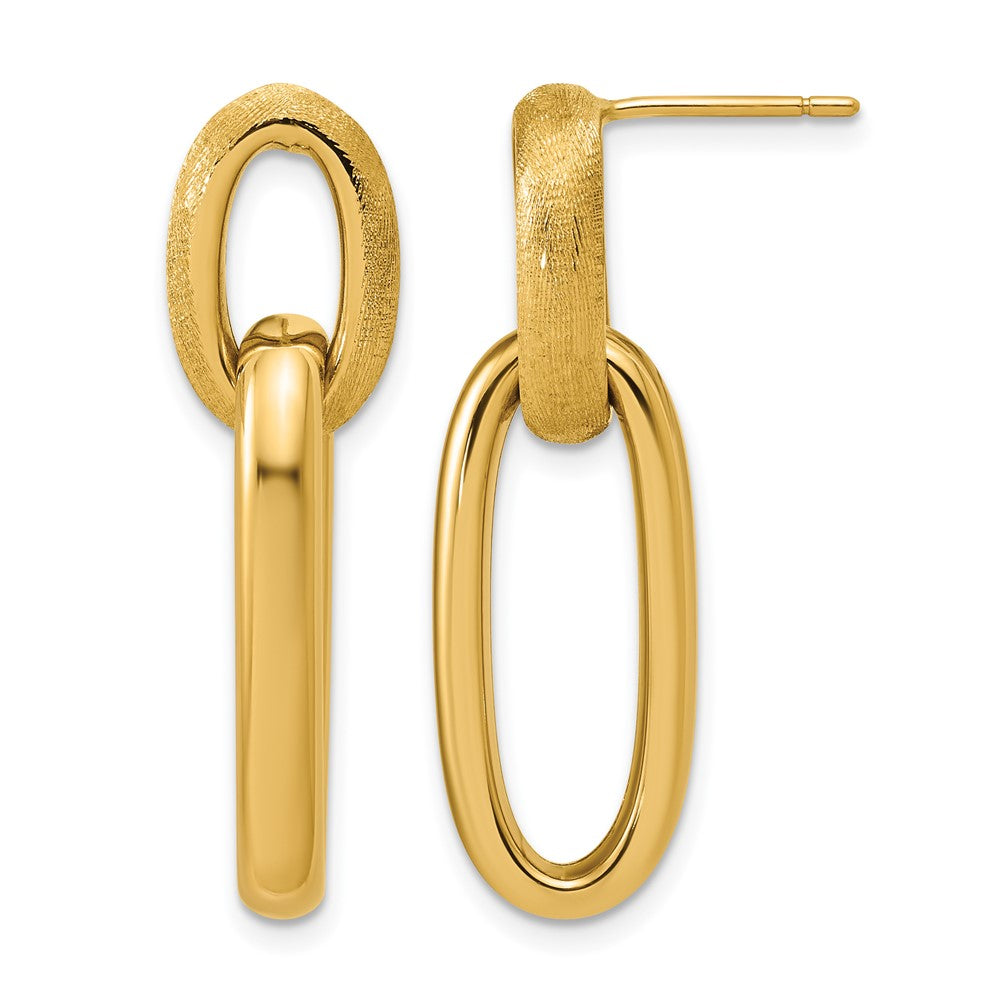14K Polished and Brushed Ovals Dangle Post Earrings