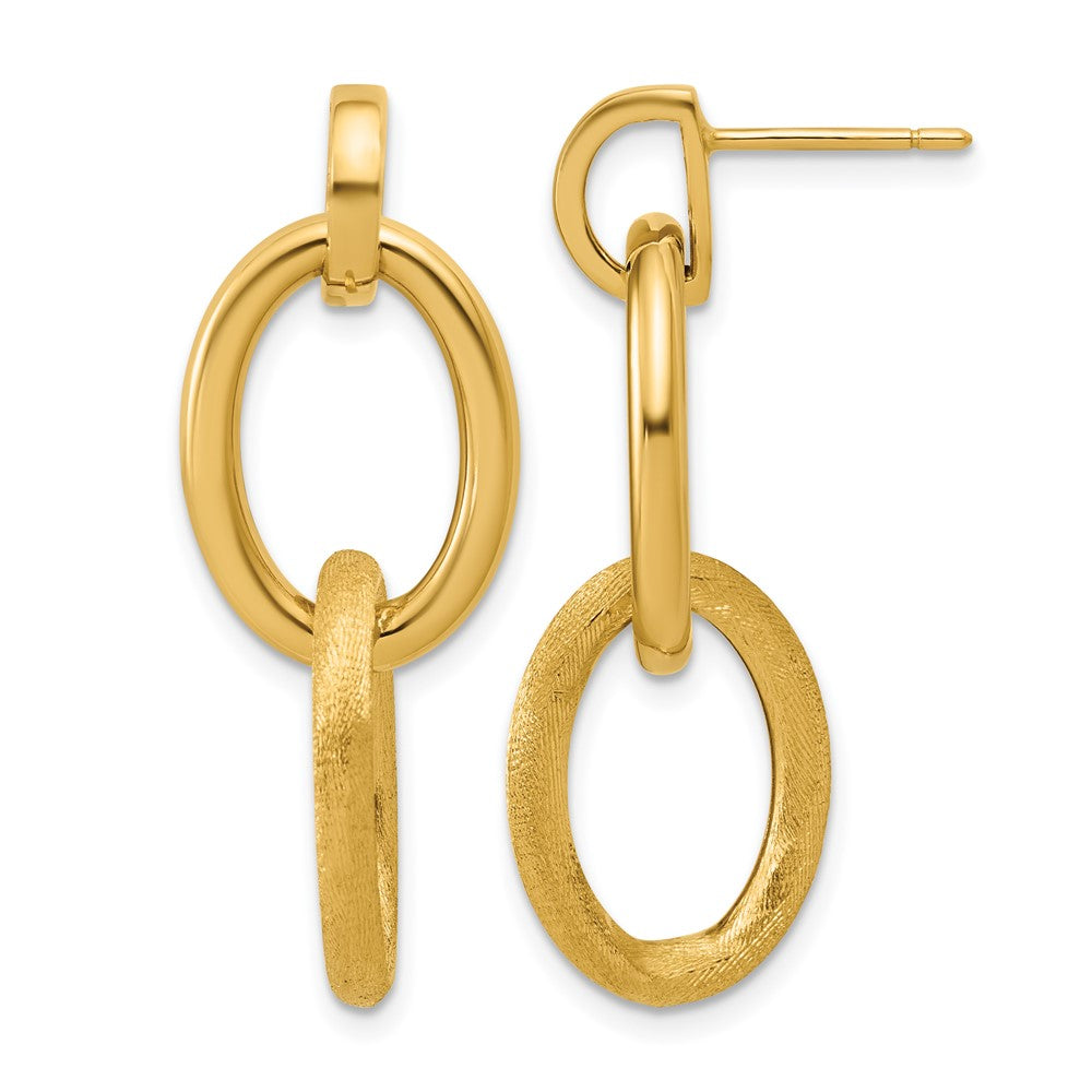 14K Polished and Brushed Ovals Dangle Post Earrings