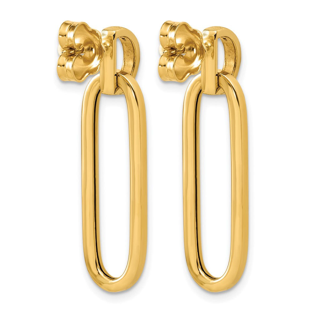 14K Polished and Brushed Oval Dangle Post Earrings