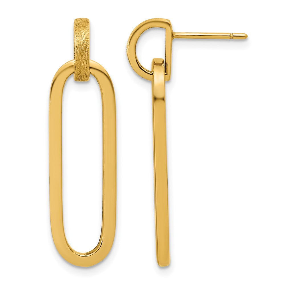 14K Polished and Brushed Oval Dangle Post Earrings