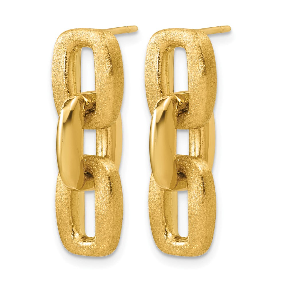 14K Polished and Brushed Squared Link Dangle Post Earrings