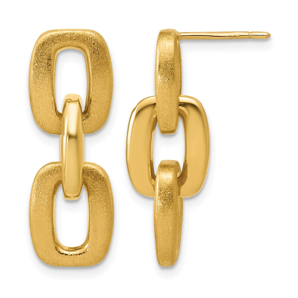14K Polished and Brushed Squared Link Dangle Post Earrings