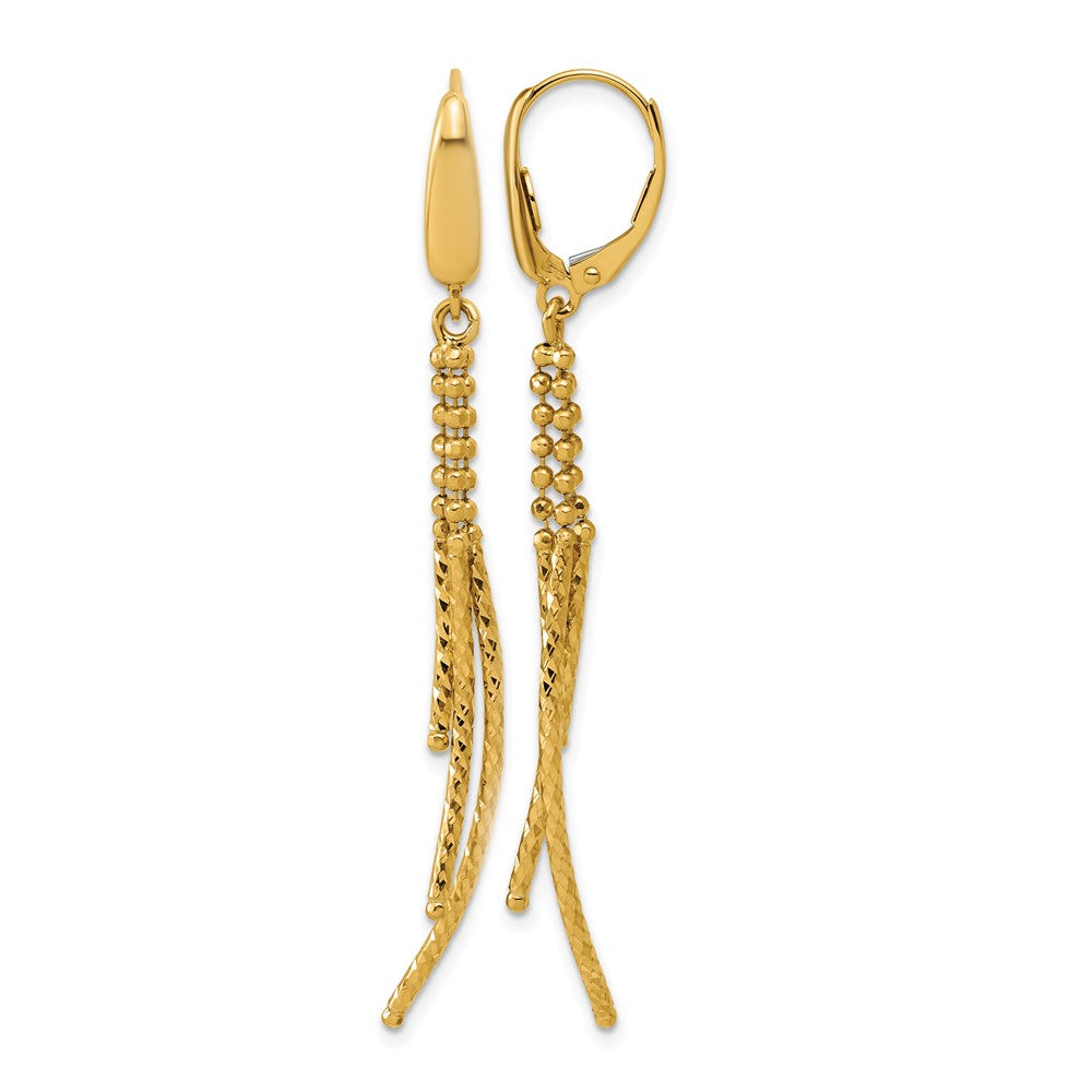 14K Polished and Dia-cut 3-strand Bar leverback Earrings