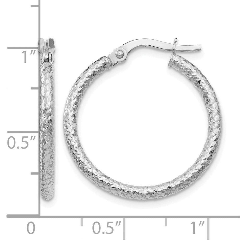14K White Gold Diamond-cut 2mm Round Tube Hoop Earrings