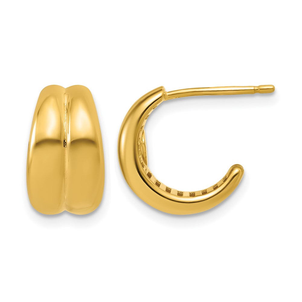 14K Polished Grooved J-Hoop Post Earrings