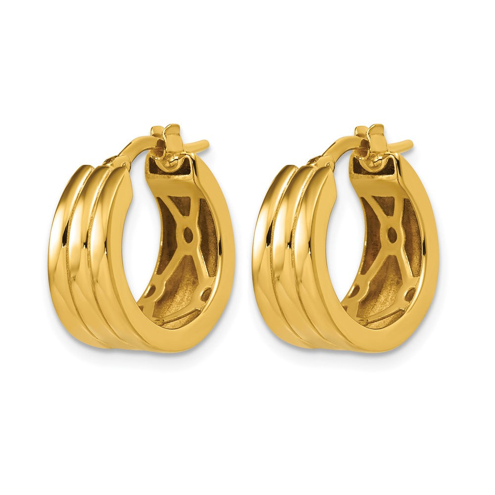 14K Polished Grooved Round Hoop Earrings