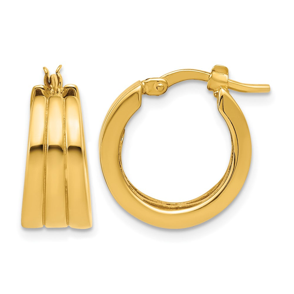 14K Polished Grooved Round Hoop Earrings