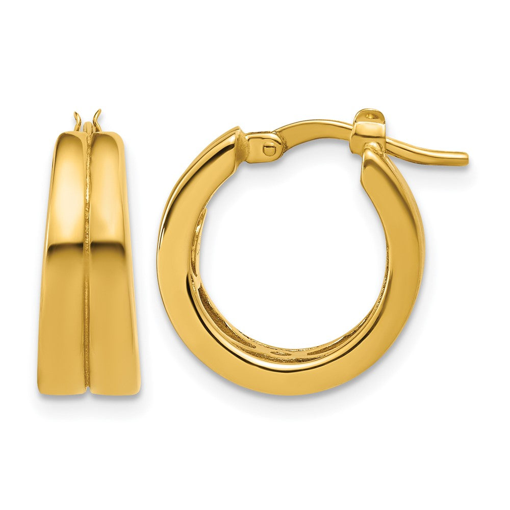 14K Polished Grooved Round Hoop Earrings