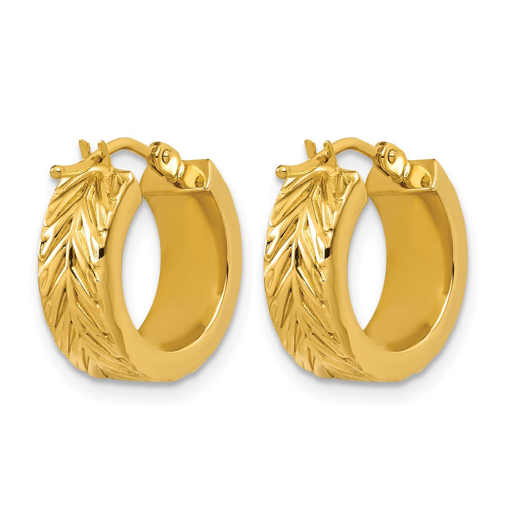 14K Polished and Grooved Round Hoop Earrings