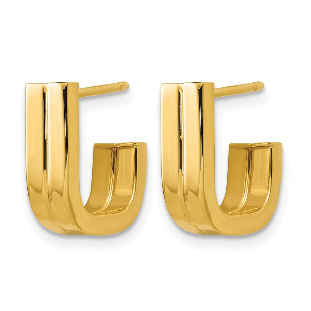 14K Grooved J Hoop Post Earrings