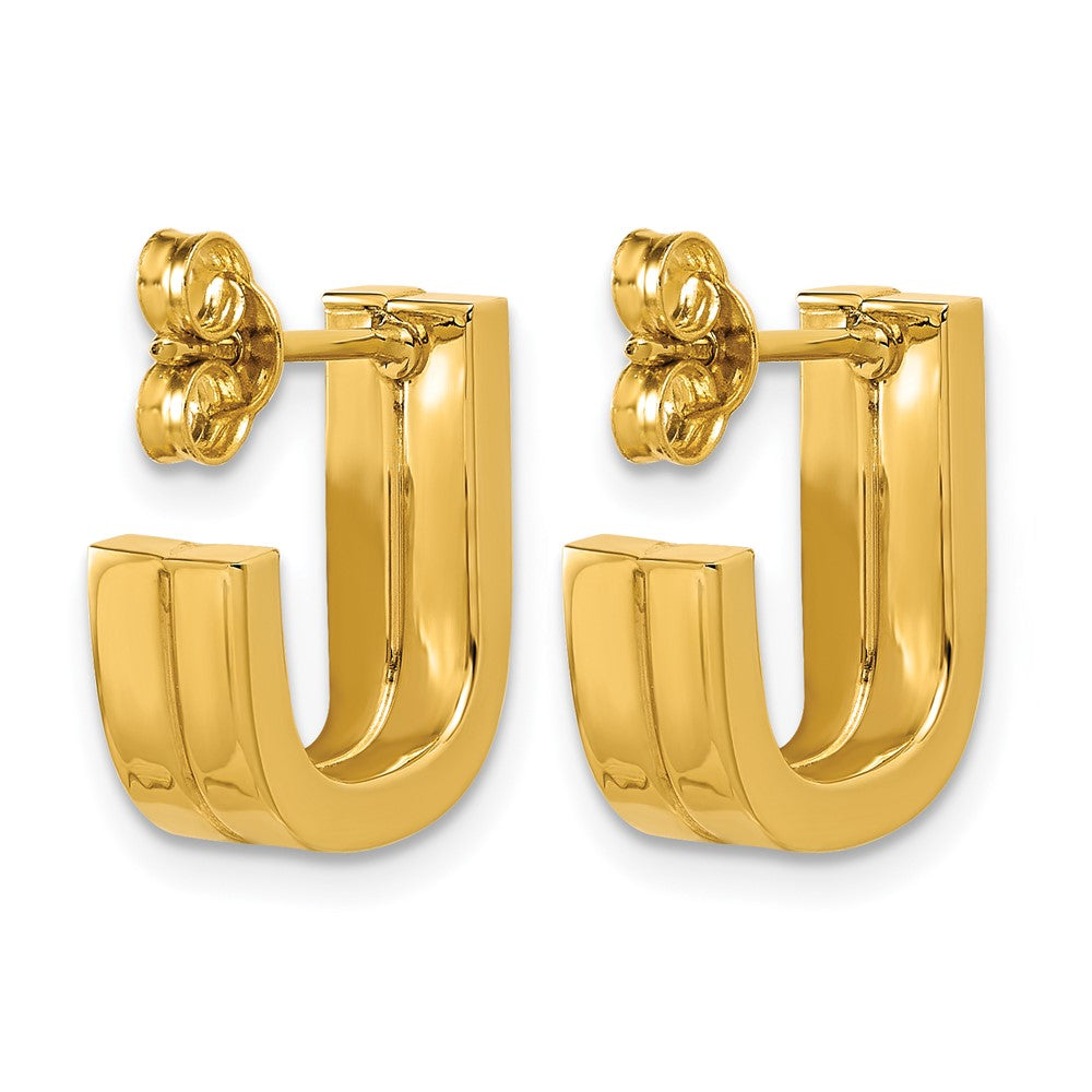 14K Grooved J Hoop Post Earrings