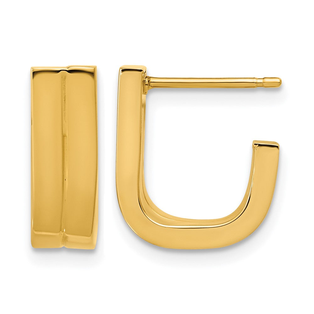 14K Grooved J Hoop Post Earrings