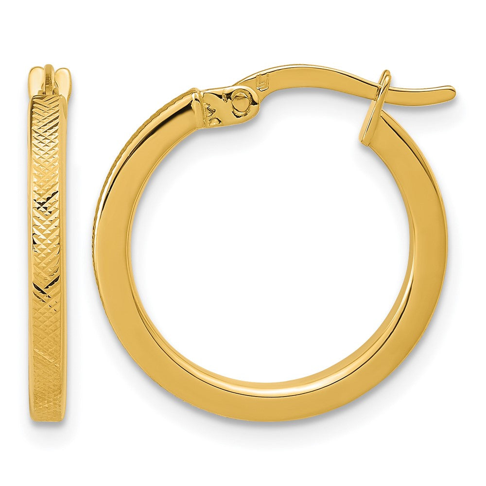 14K Polished and Textured Round Hoop Earrings