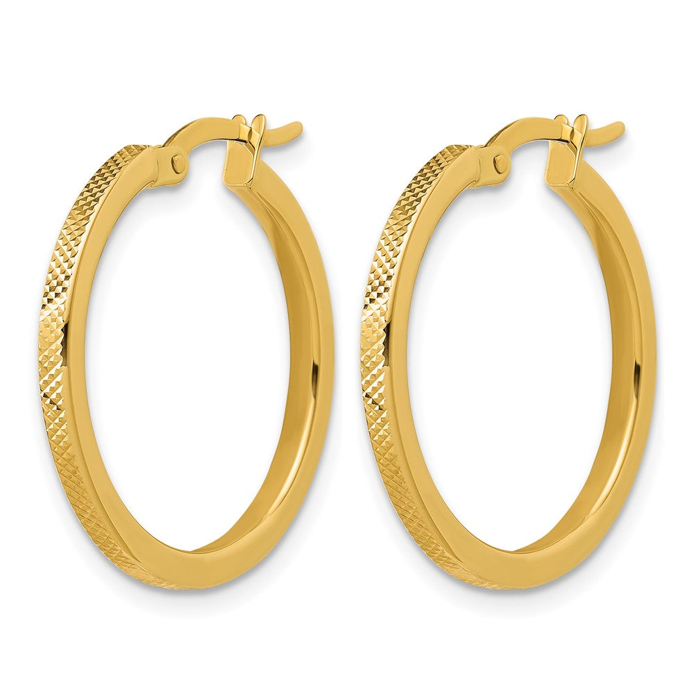 14K Polished and Textured Round Hoop Earrings