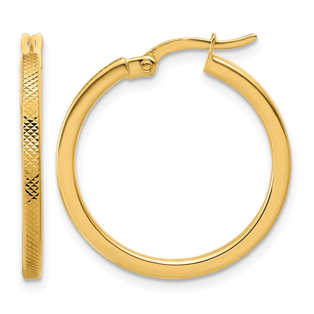 14K Polished and Textured Round Hoop Earrings
