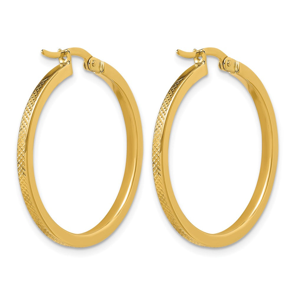 14K Polished and Textured Round Hoop Earrings