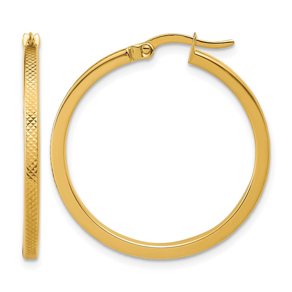 14K Polished and Textured Round Hoop Earrings