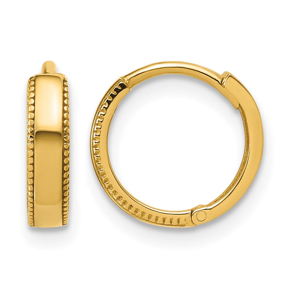 14K Polished Textured Huggie Hoop Earrings