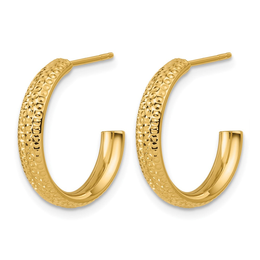 14K Polished and Diamond-cut J-Hoop Post Earrings
