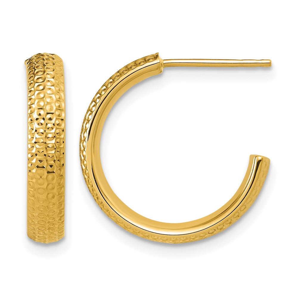 14K Polished and Diamond-cut J-Hoop Post Earrings