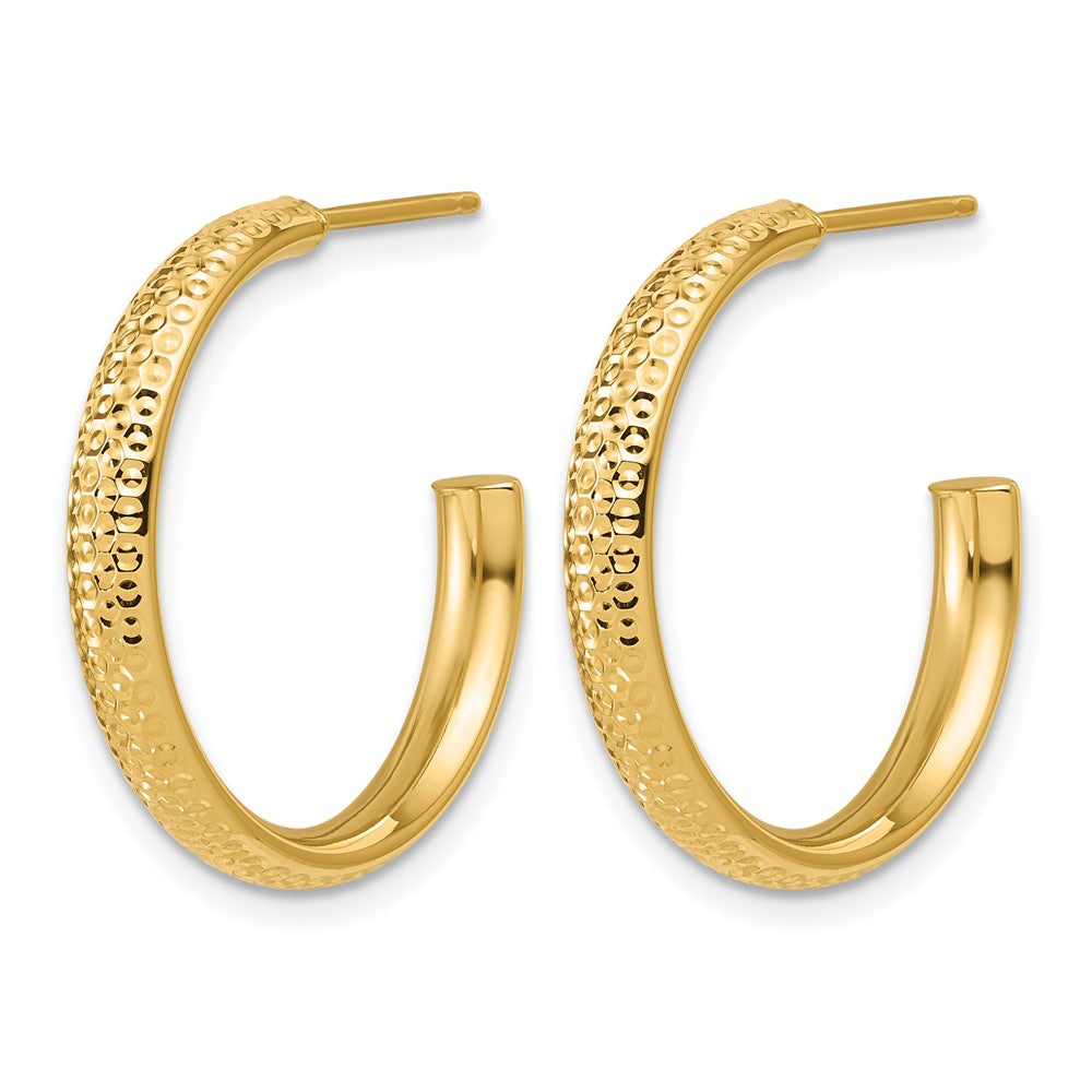 14K Polished and Diamond-cut J-Hoop Post Earrings