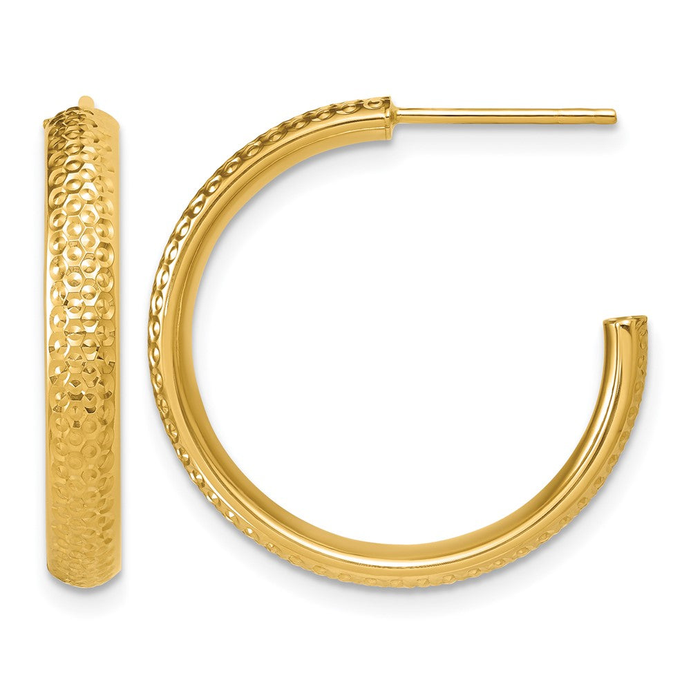 14K Polished and Diamond-cut J-Hoop Post Earrings