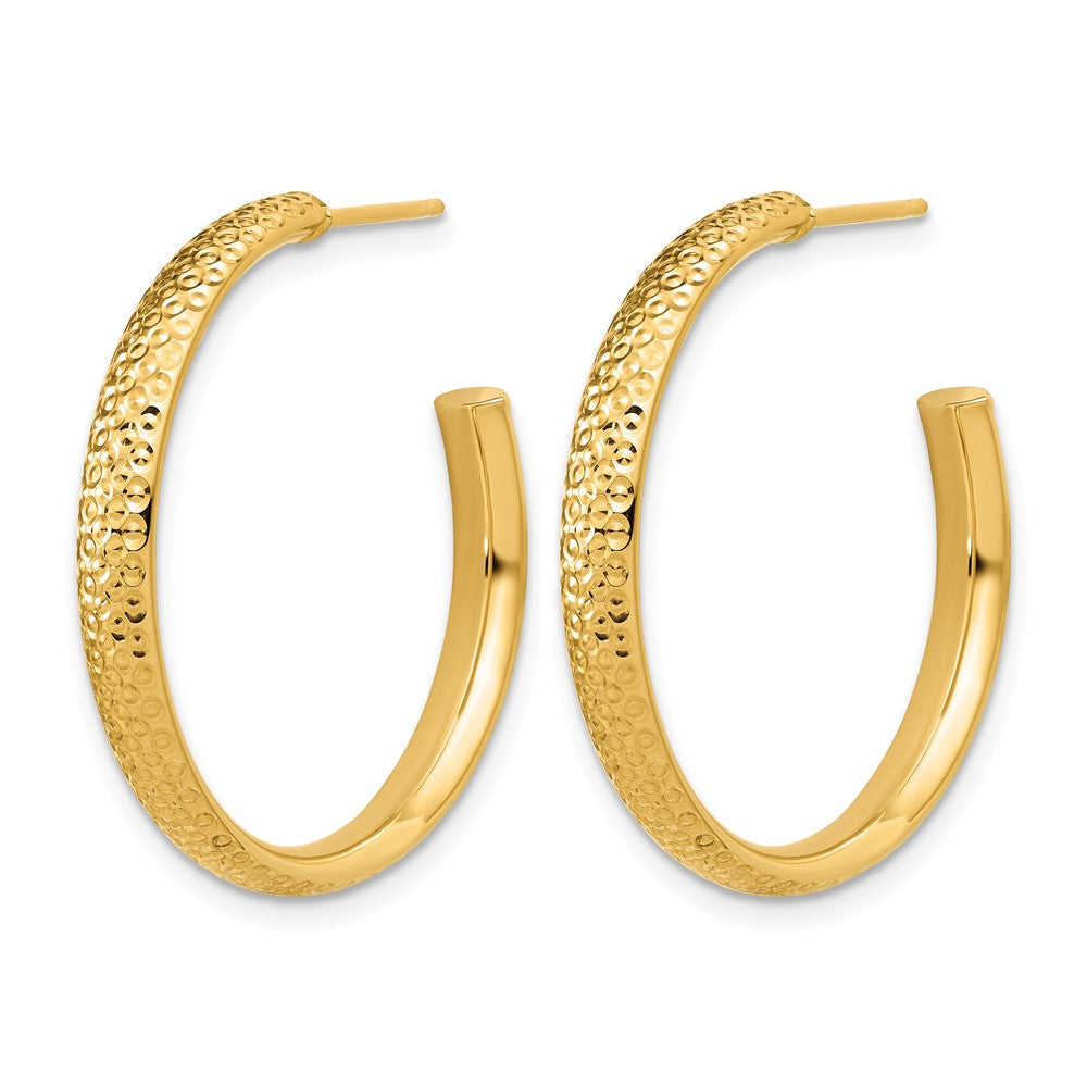 14K Polished and Diamond-cut J-Hoop Post Earrings