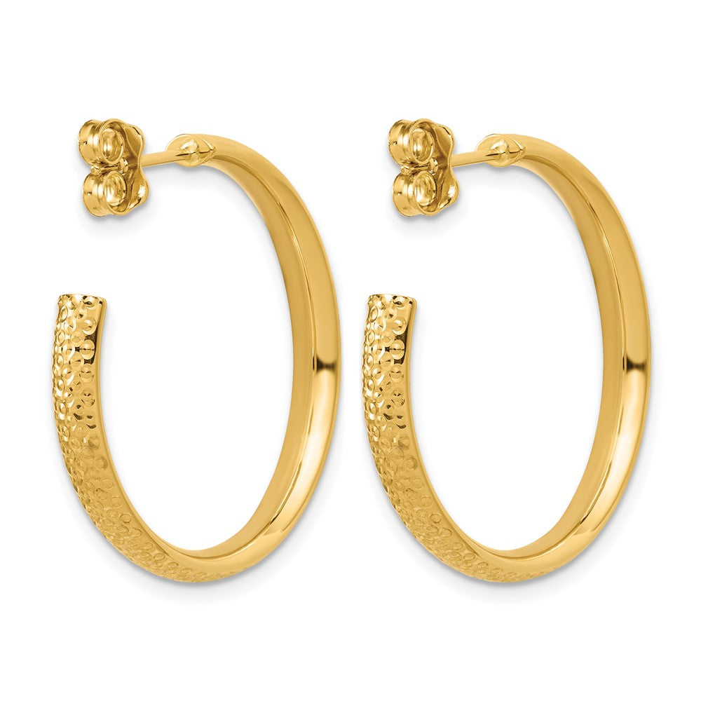 14K Polished and Diamond-cut J-Hoop Post Earrings