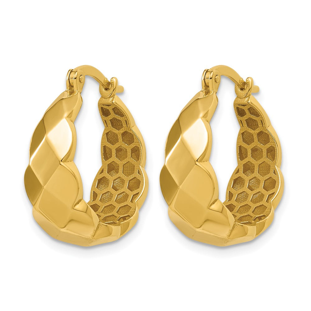 14K Polished Faceted Hoop Earrings