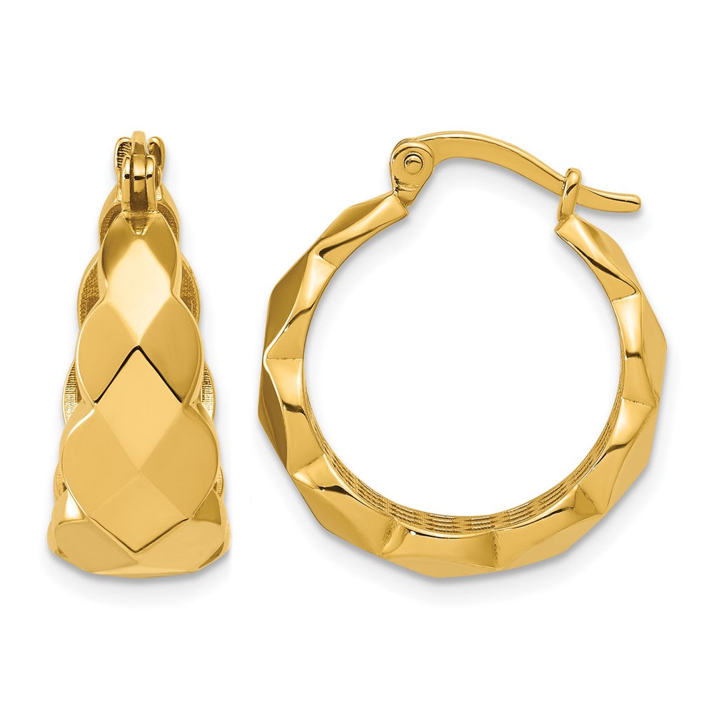 14K Polished Faceted Hoop Earrings