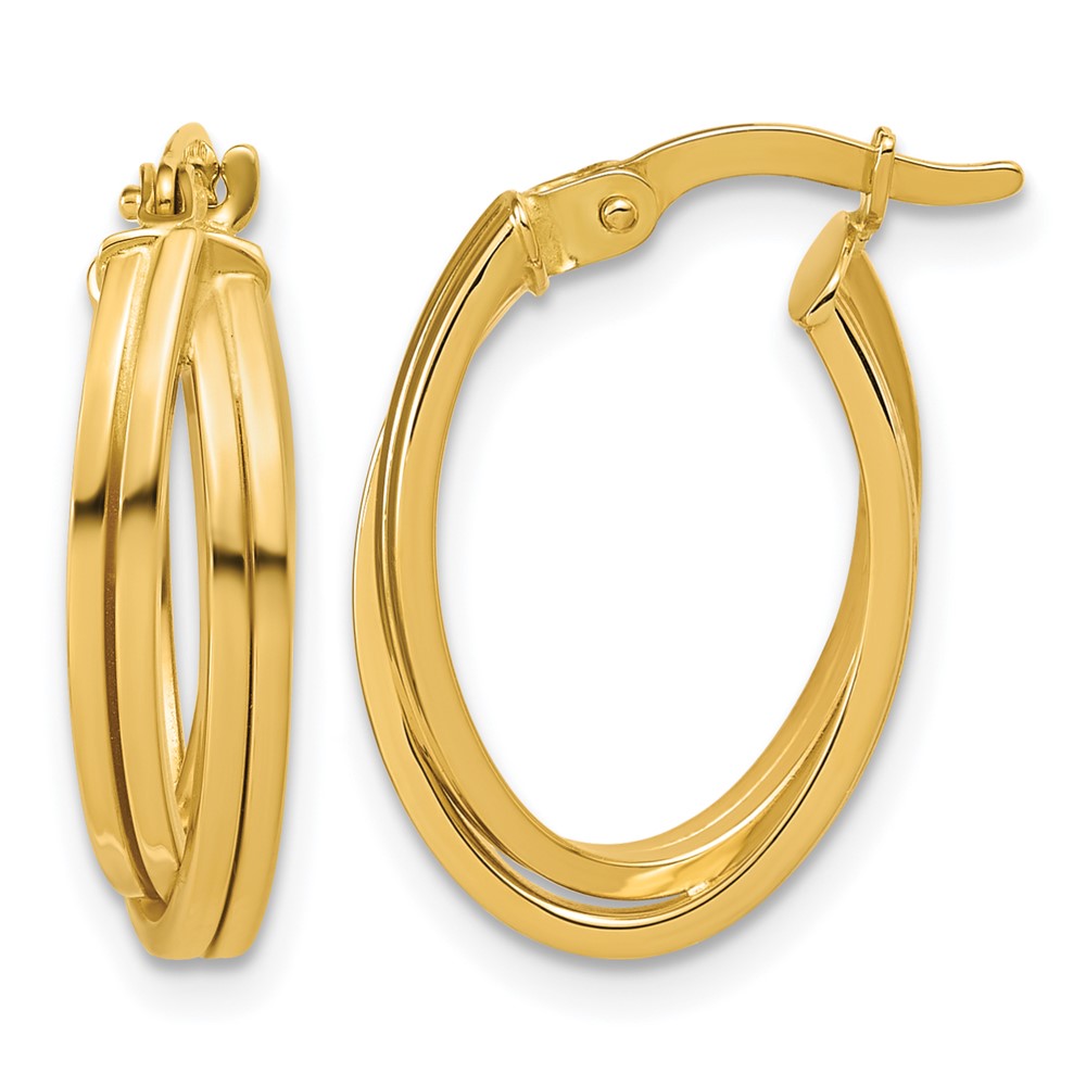 14K Polished Grooved and Twisted Oval Hoop Earrings