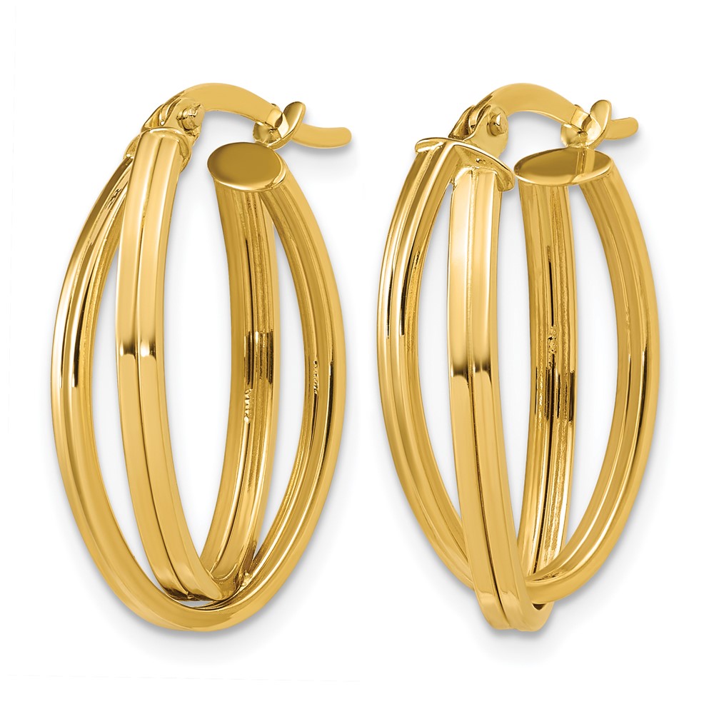 14K Polished and Grooved Oval Twist Hoop Earrings