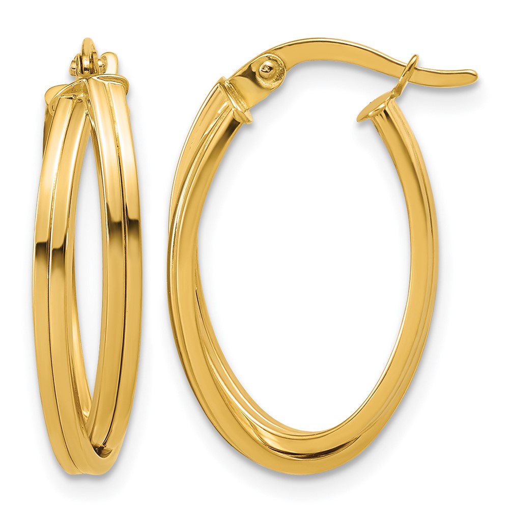 14K Polished and Grooved Oval Twist Hoop Earrings