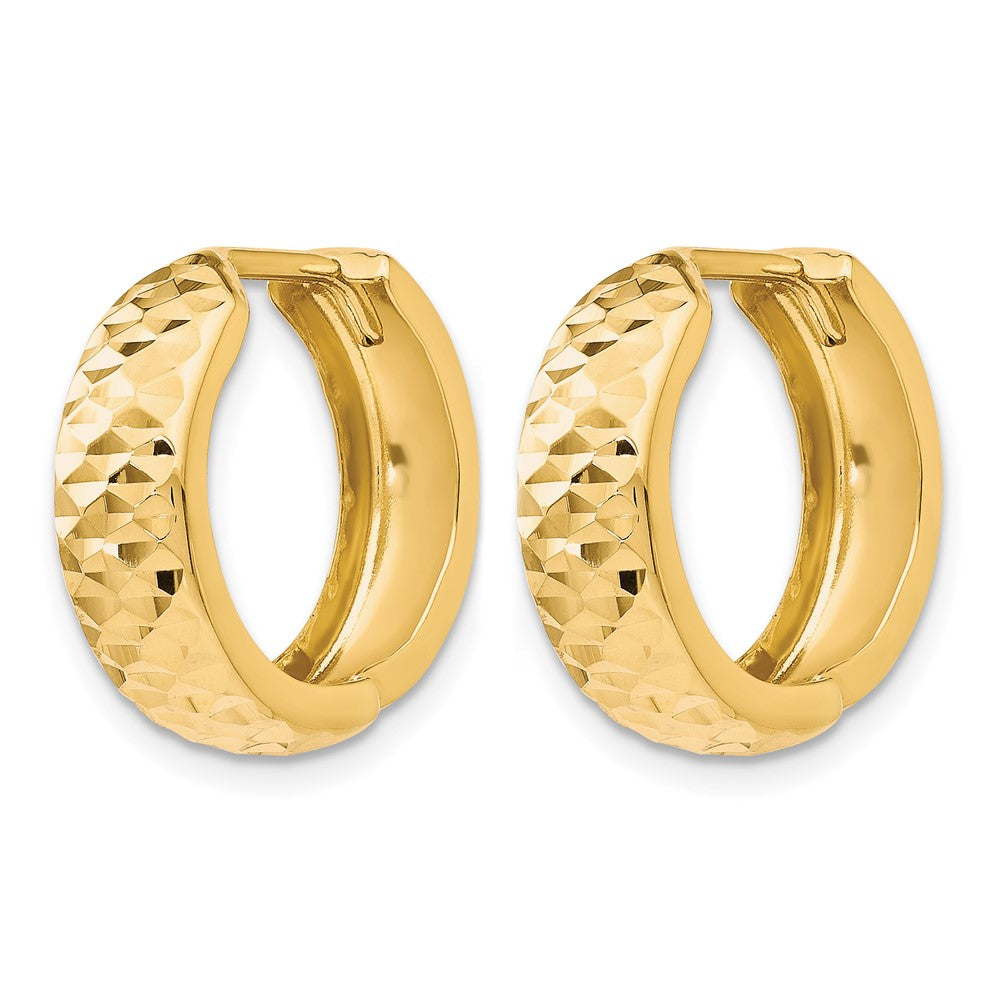 14K Polished and Diamond-cut Hinged Hoop Earrings