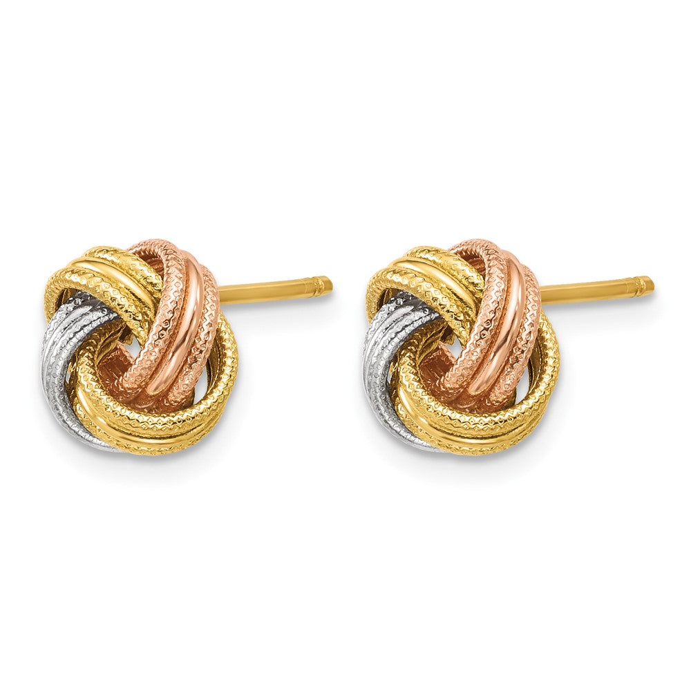 14K Tri-color Love Knot Polished and Textured Post Earrings