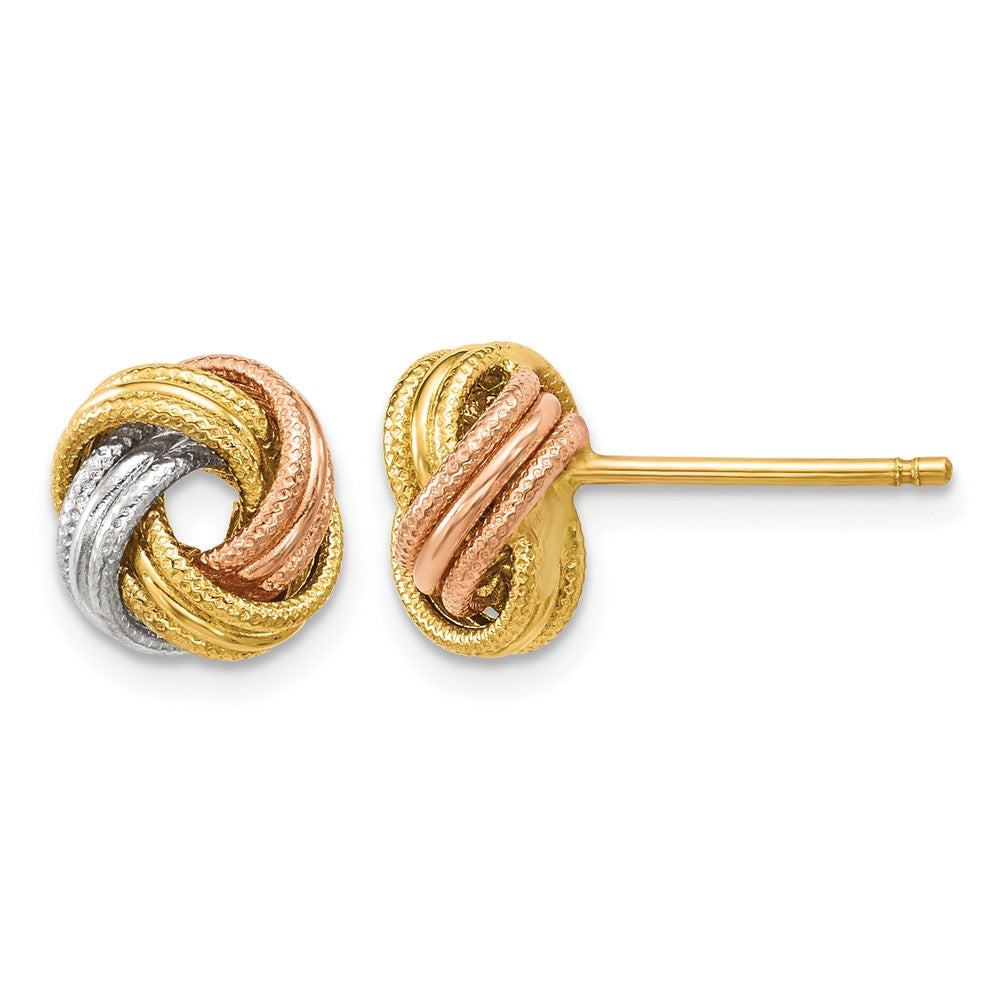 14K Tri-color Love Knot Polished and Textured Post Earrings