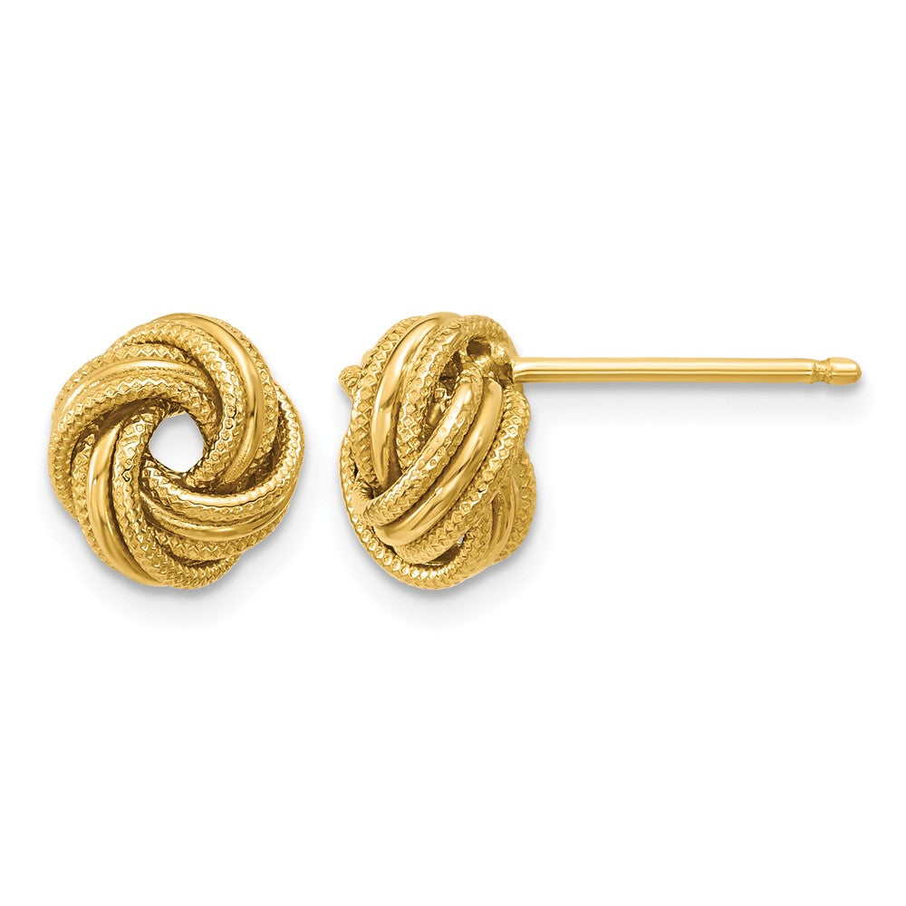 14K Love Knot Polished and Textured Post Earrings
