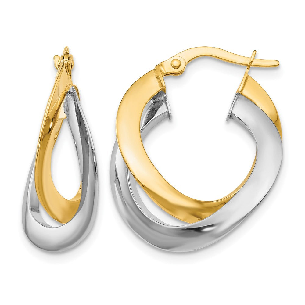 14K Two-tone Polished Twisted Double Hoop Earrings
