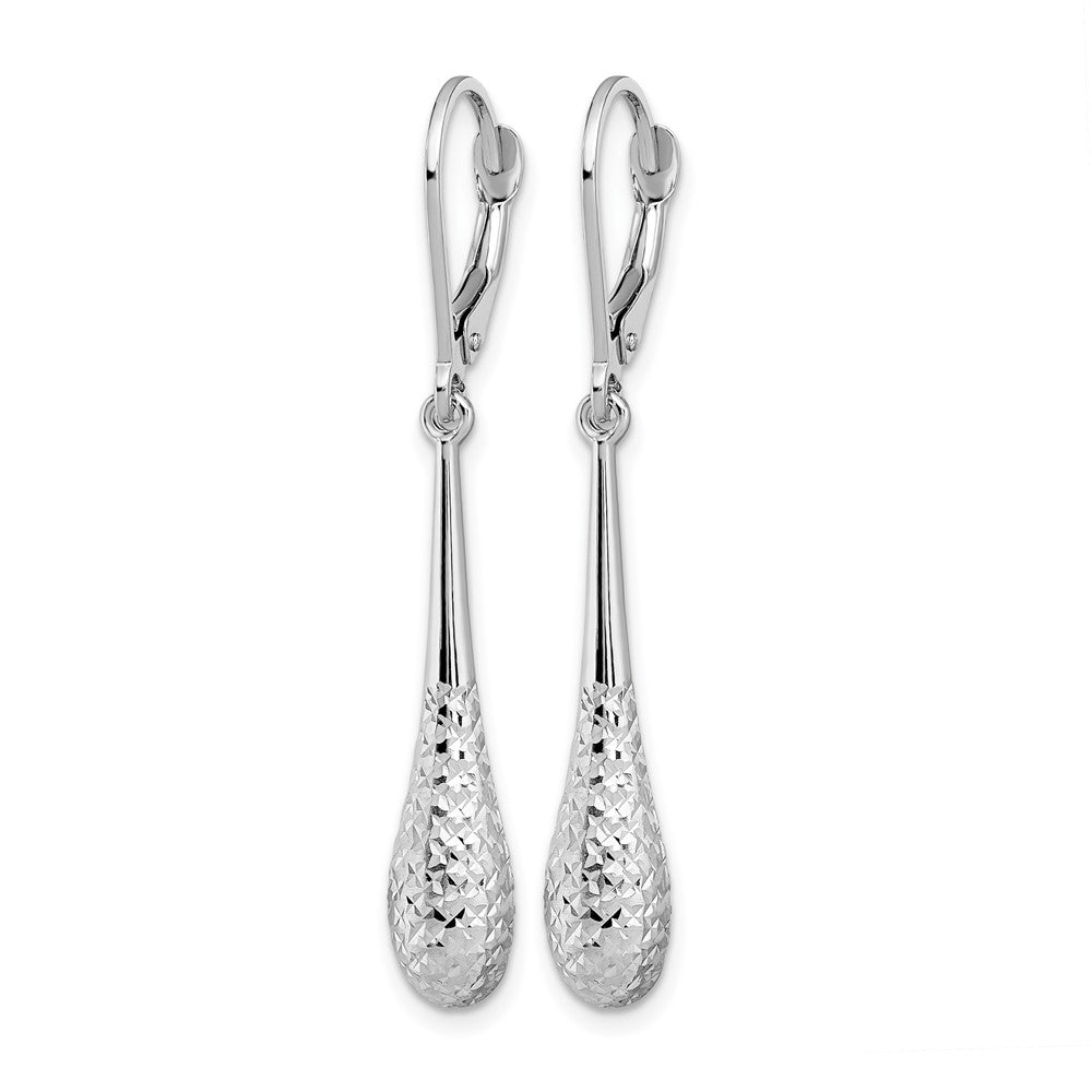 14K White Gold Diamond-cut Leverback Earrings