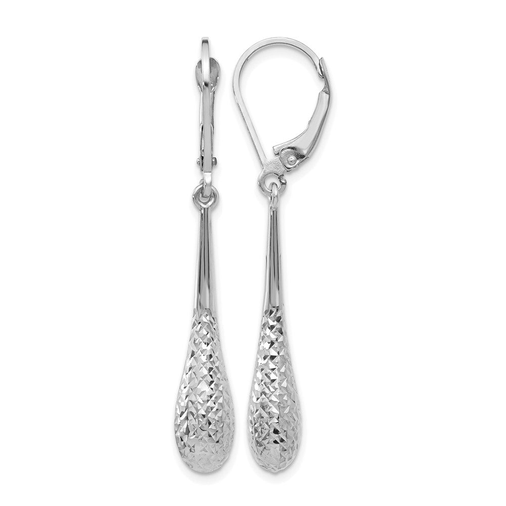 14K White Gold Diamond-cut Leverback Earrings
