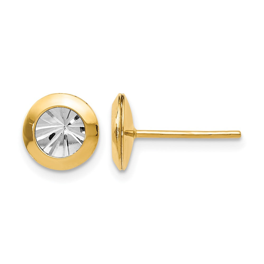 14K Rhodium and Polished and Diamond-cut Post Earrings
