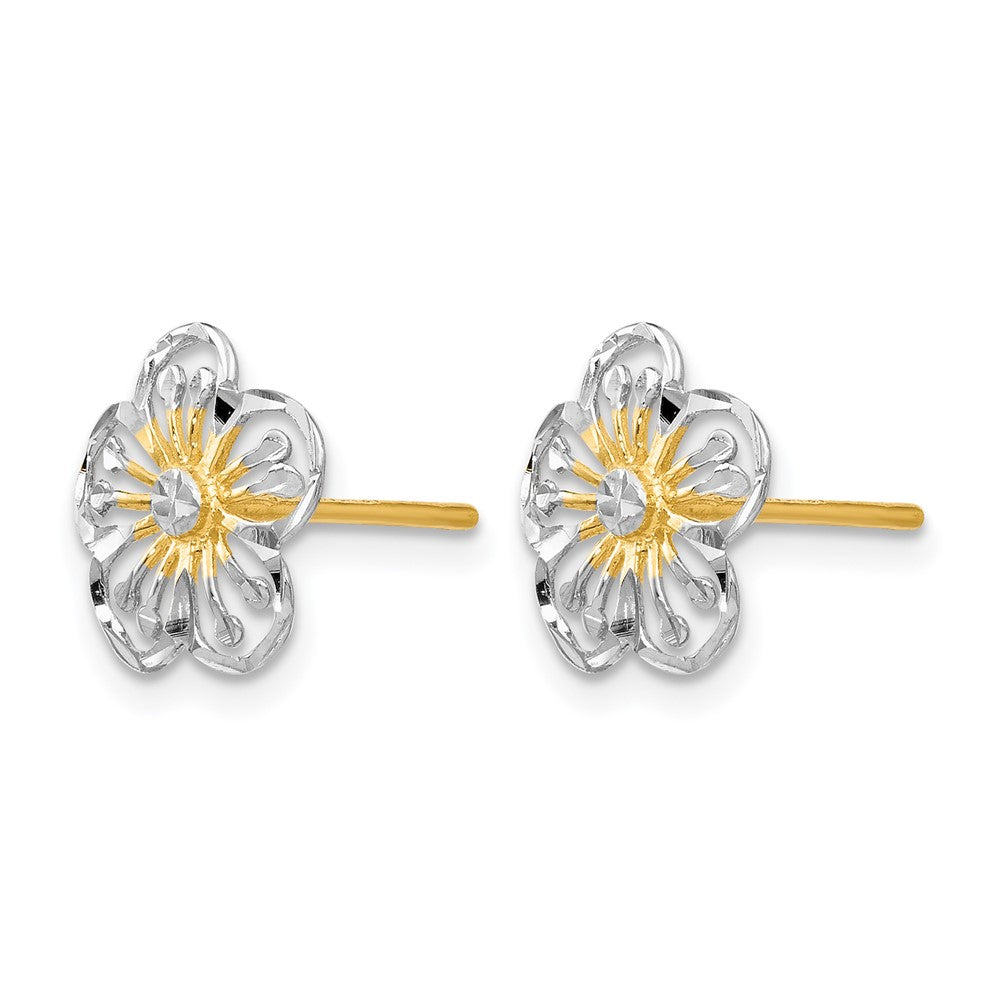 14K with White Rhodium Polished and Diamond-cut Post Earrings