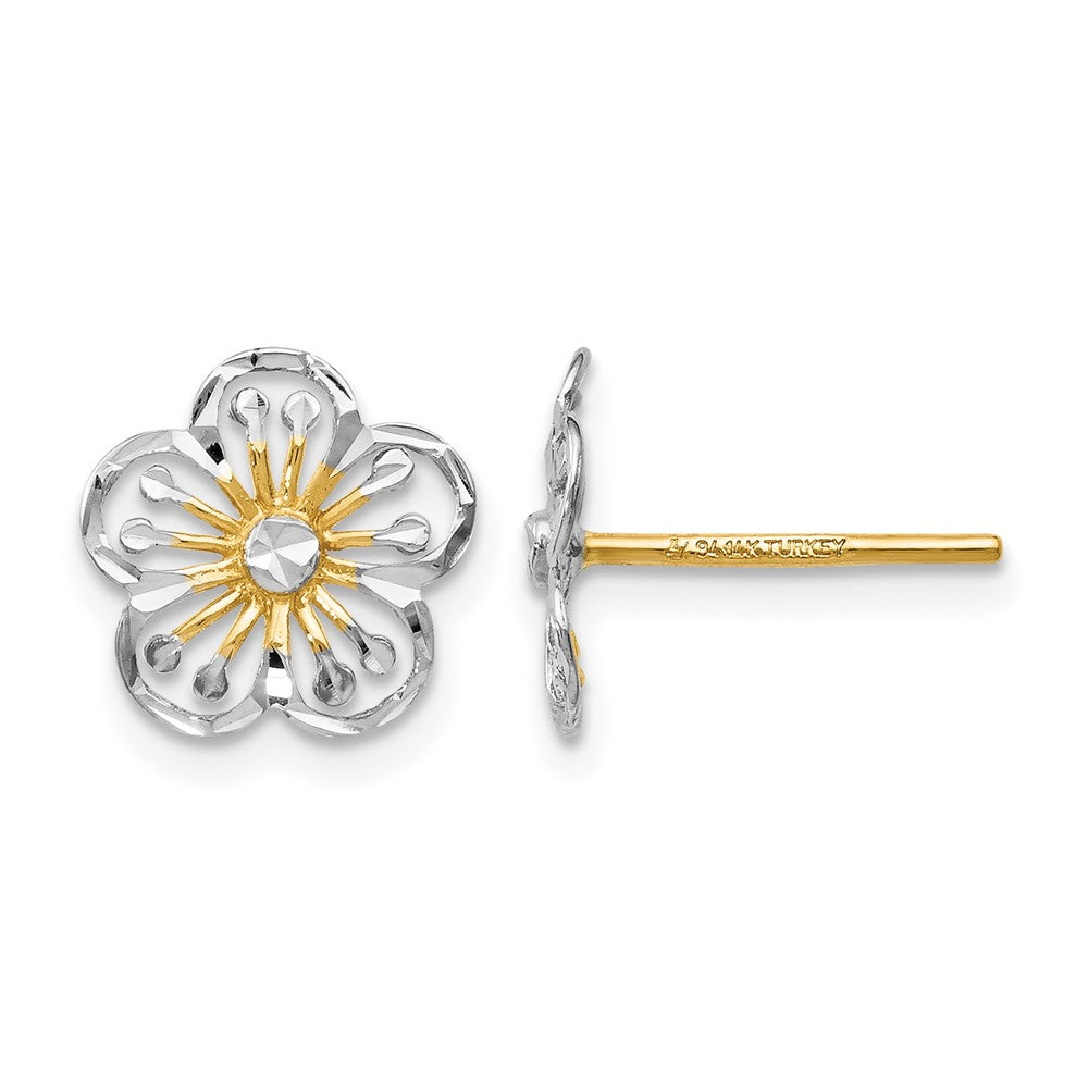 14K with White Rhodium Polished and Diamond-cut Post Earrings