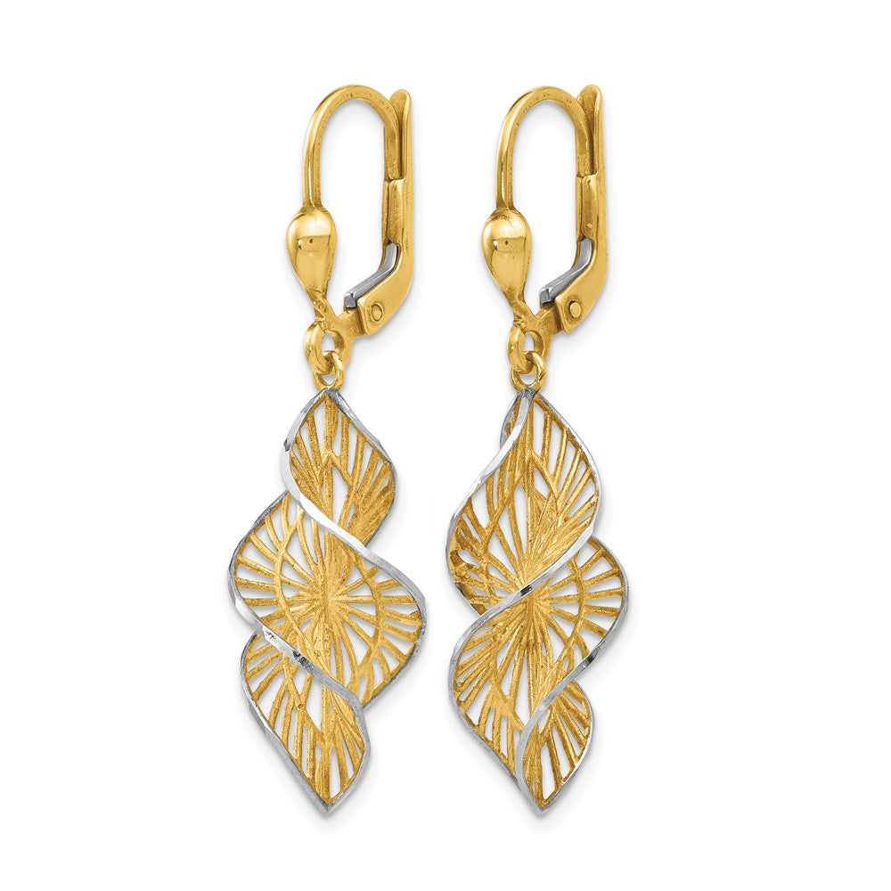 14K with White Rhodium Textured and Diamond-cut Leverback Earrings