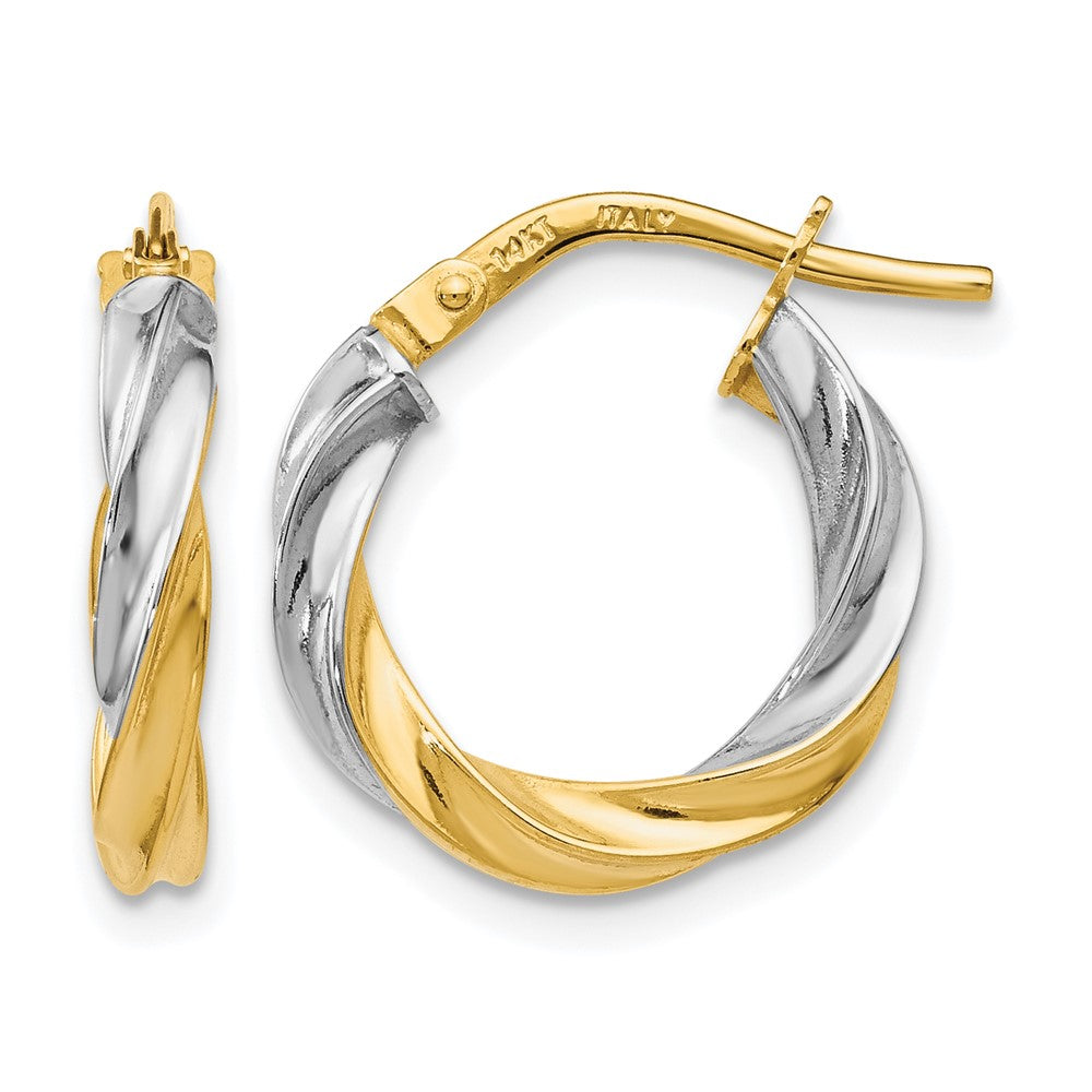 14K with White Rhodium Plating Polished Hoop Earrings