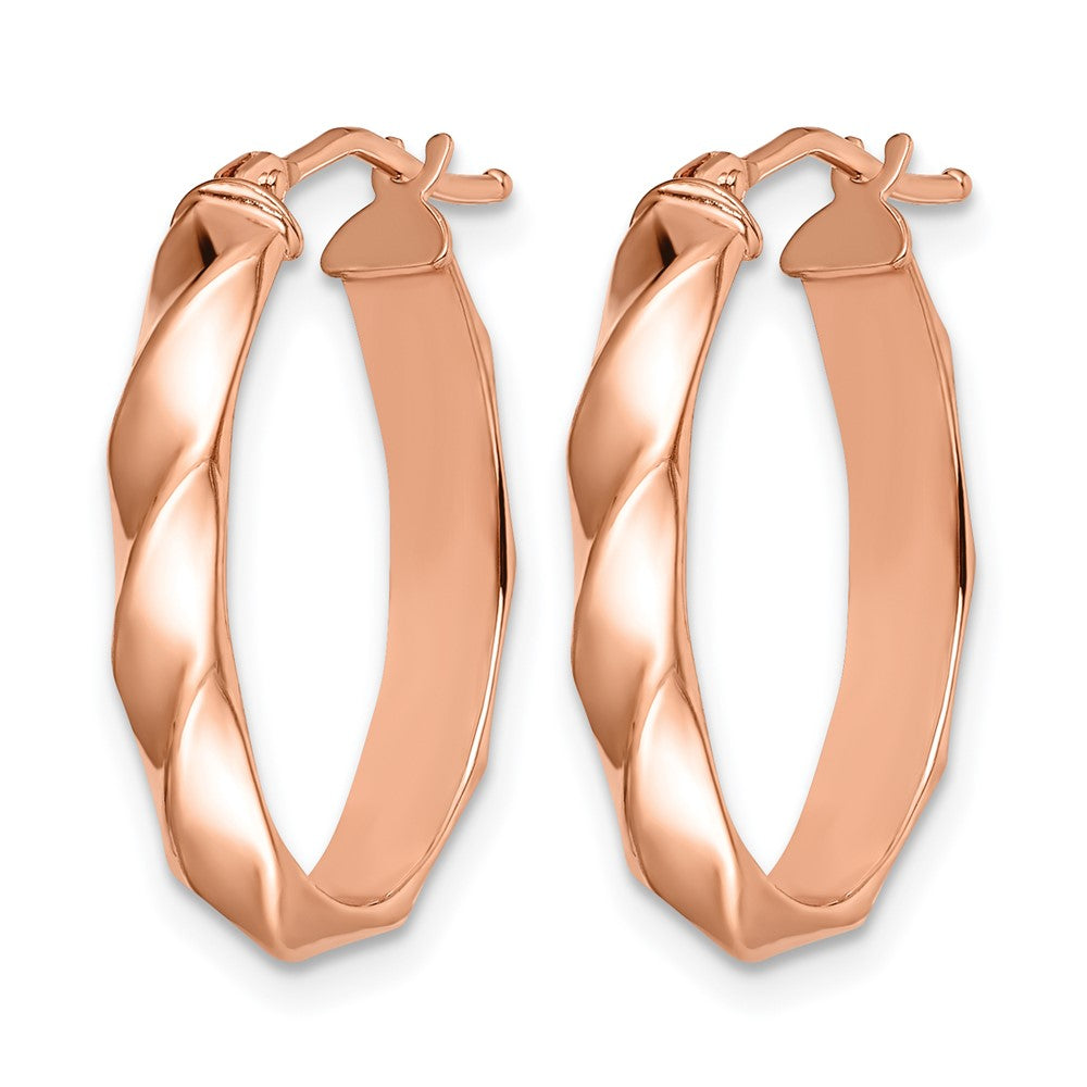 14K Rose Gold Polished and Twisted Oval Hoop Earrings